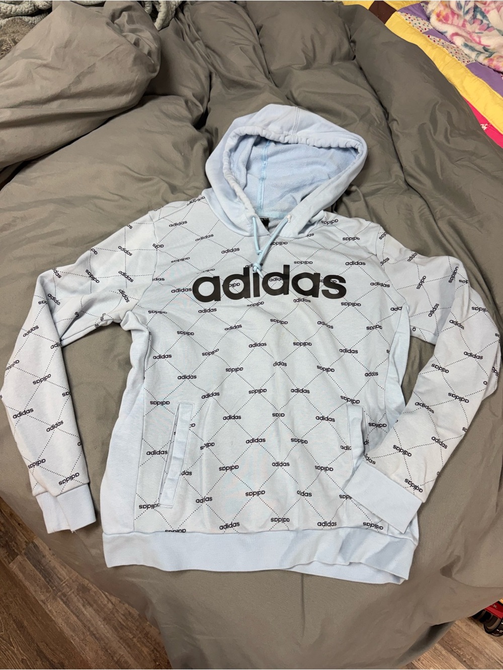 adidas Light Blue All-Over Logo Hoodie